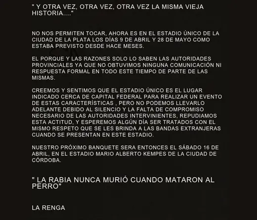 La Renga - LA RENGA NO TOCA EN LA PLATA
